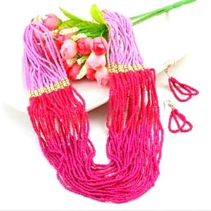 Boho beaded statement necklace and earrings set